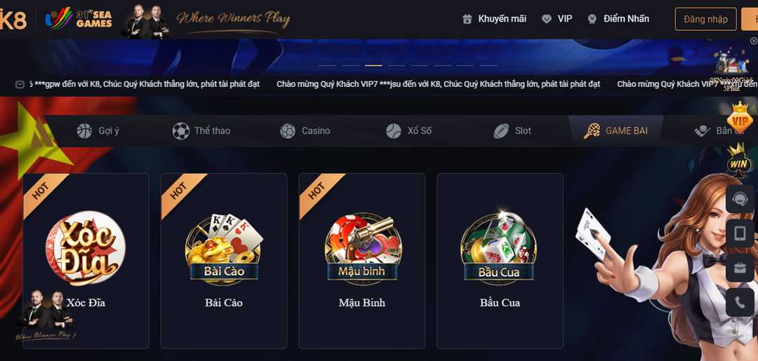 K8 có nhiều trò chơi hay cho bạn