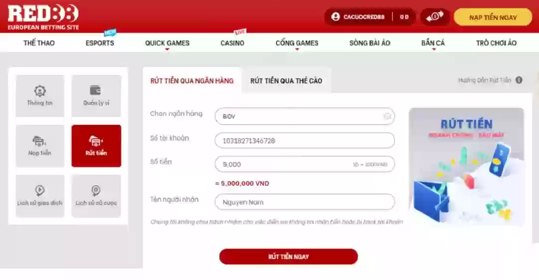 Gửi tiền và rút tiền dễ dàng và nhanh chóng